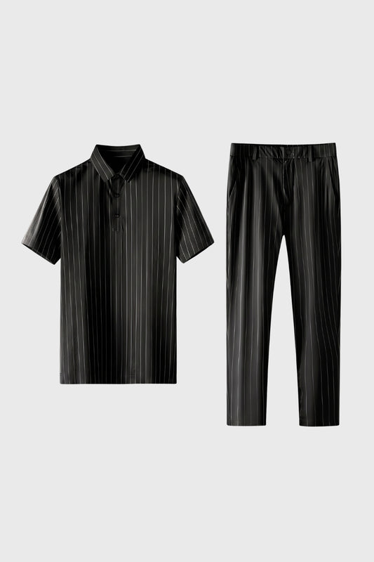 2-Delige Set Heren - Gestreept Polo met Lange Broek | Zakelijk