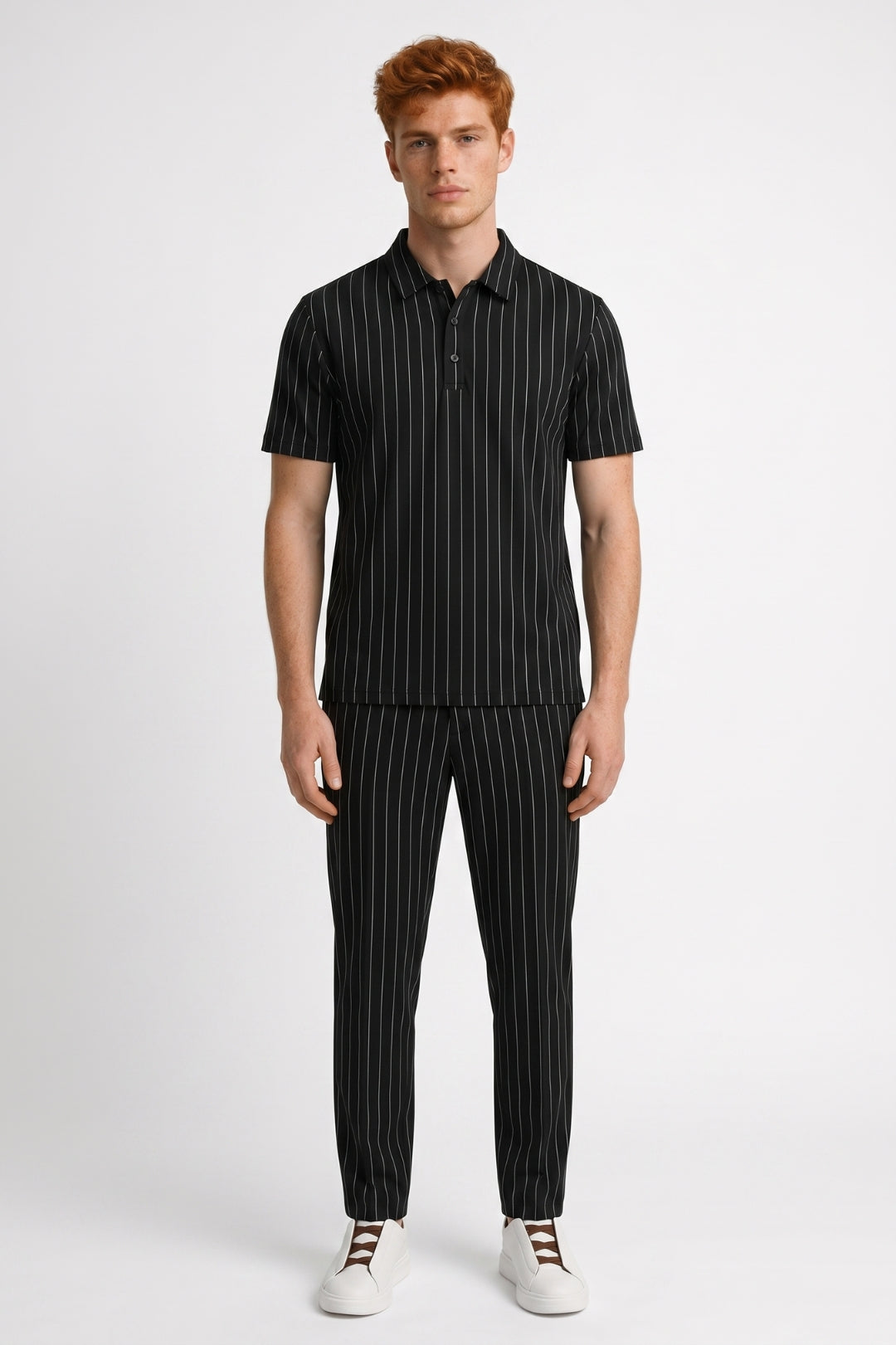 2-Delige Set Heren - Gestreept Polo met Lange Broek | Zakelijk