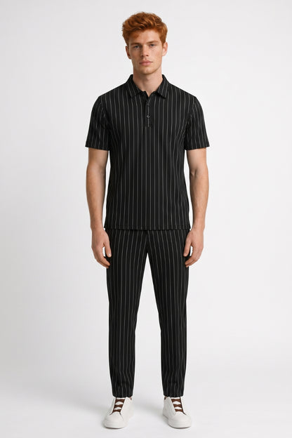 2-Delige Set Heren - Gestreept Polo met Lange Broek | Zakelijk