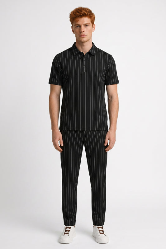 2-Delige Set Heren - Gestreept Polo met Lange Broek | Zakelijk