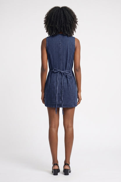 Mini Jurk Dames - Knoopsluiting V-hals | Mouwloos
