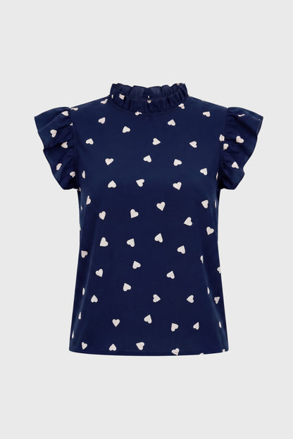 Top Dames - Hartenprint met Ruffle Mouwen | Speelse Stijl