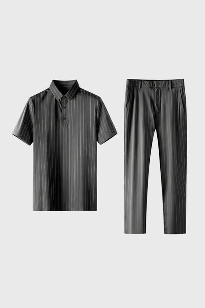 2-Delige Set Heren - Gestreept Polo met Lange Broek | Zakelijk