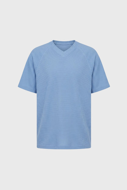 T-shirt Heren - V-hals Lichtblauw | Gestructureerd