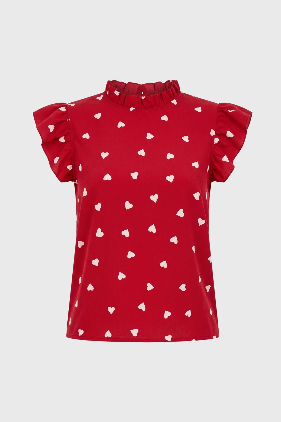 Top Dames - Hartenprint met Ruffle Mouwen | Speelse Stijl