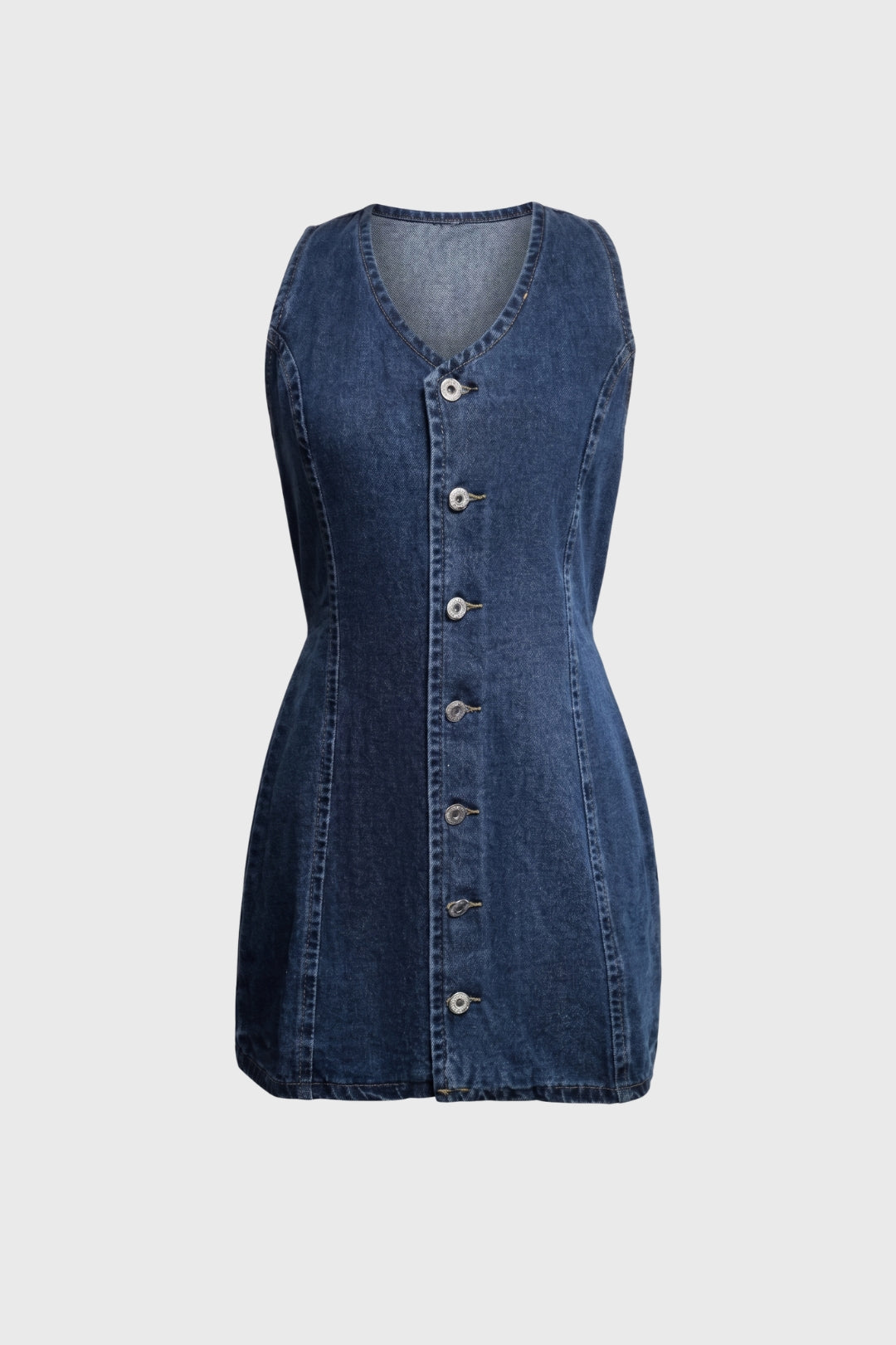 Mini Jurk Dames - Knoopsluiting V-hals | Mouwloos