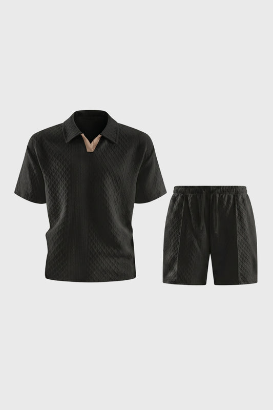 2-Delige Set Heren - Gestructureerd Polo met Korte Broek | Trekkoord