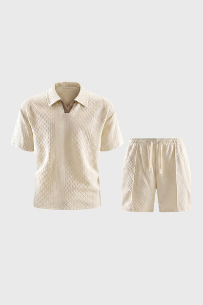 2-Delige Set Heren - Gestructureerd Polo met Korte Broek | Trekkoord