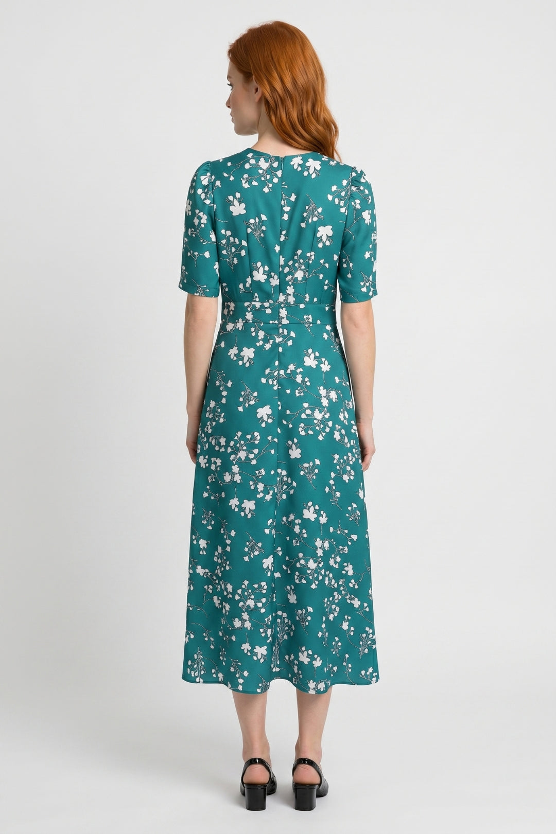 Midi Jurk Dames - Bloemenprint V-hals | Korte Mouwen