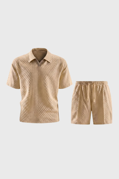 2-Delige Set Heren - Gestructureerd Polo met Korte Broek | Trekkoord