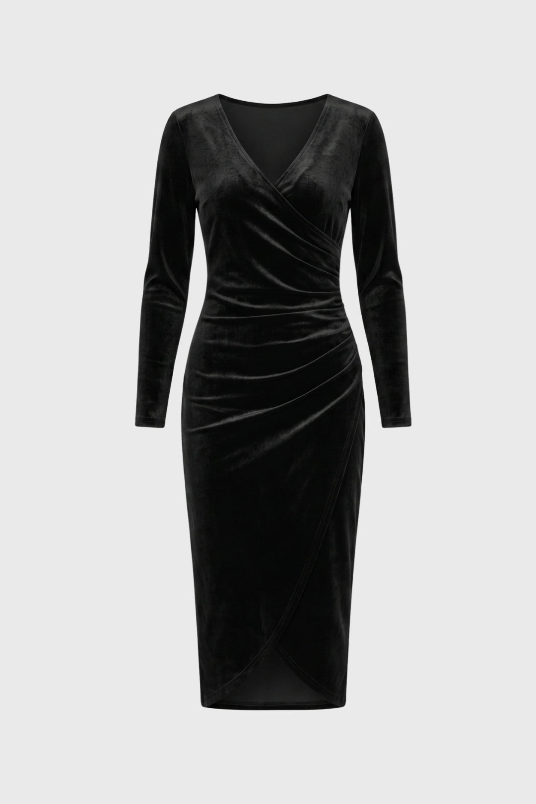 Midi Jurk Dames - Wrap Stijl V-hals | Lange Mouwen