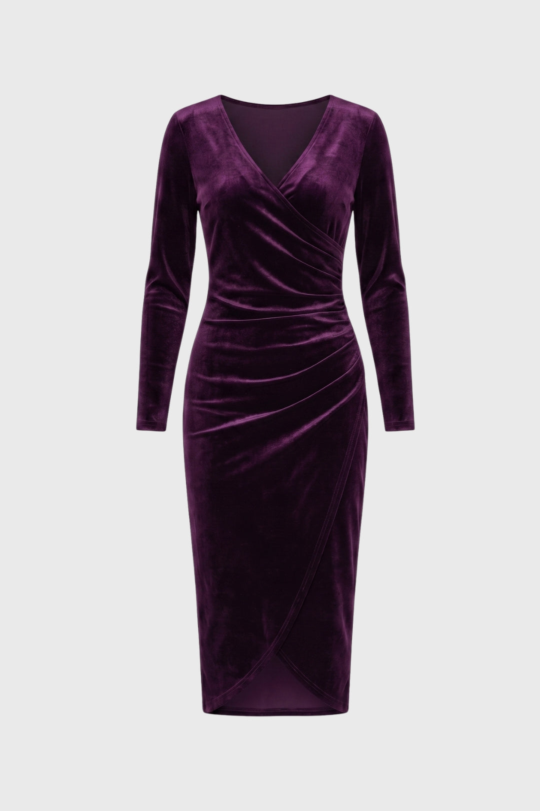 Midi Jurk Dames - Wrap Stijl V-hals | Lange Mouwen