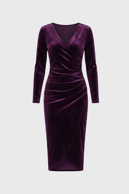 Midi Jurk Dames - Wrap Stijl V-hals | Lange Mouwen