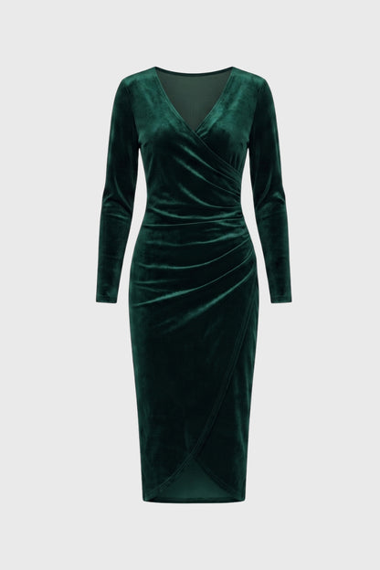 Midi Jurk Dames - Wrap Stijl V-hals | Lange Mouwen