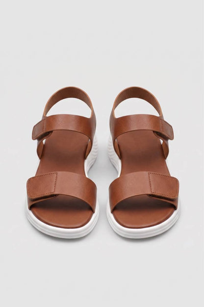 Sandalen Dames - Velcro Platform | Comfortabel — Cognac