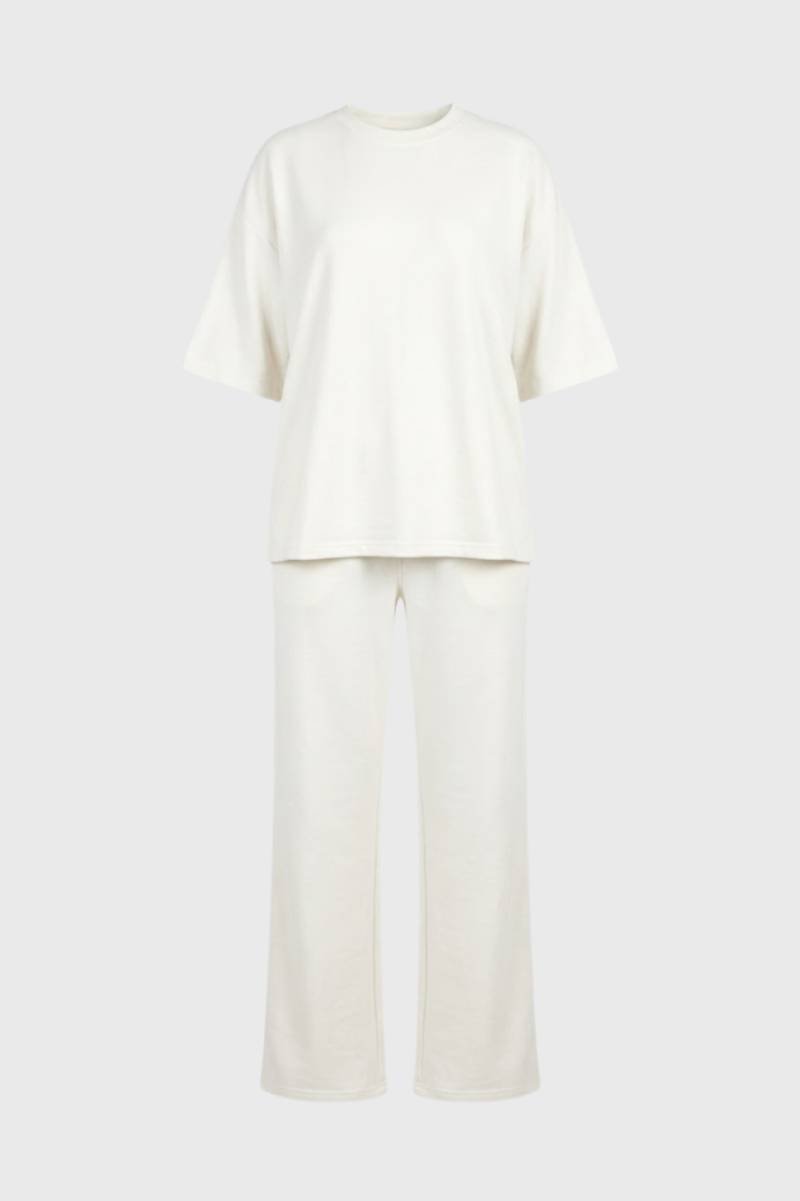 Set Dames - Oversized T-shirt met Wijde Broek | Comfortabel — Crème
