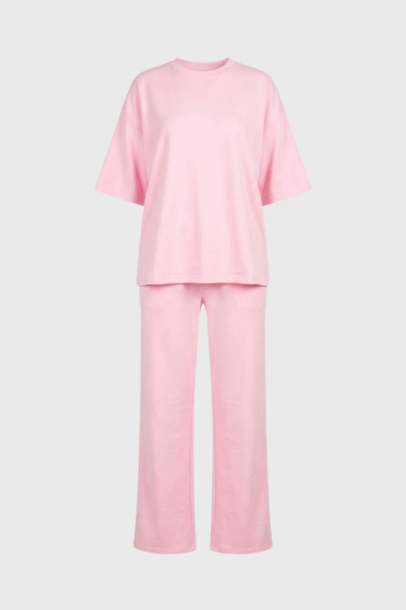 Set Dames - Oversized T-shirt met Wijde Broek | Comfortabel — Roze