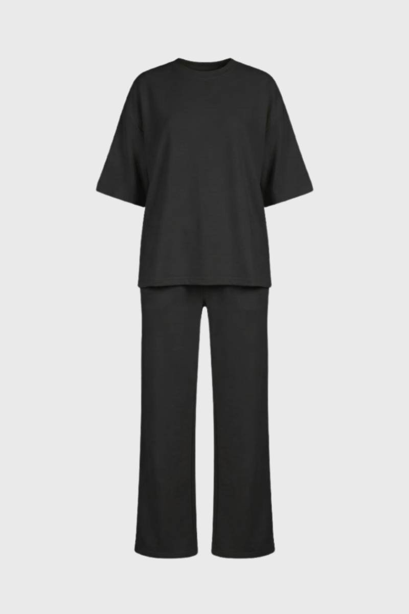 Set Dames - Oversized T-shirt met Wijde Broek | Comfortabel — Zwart