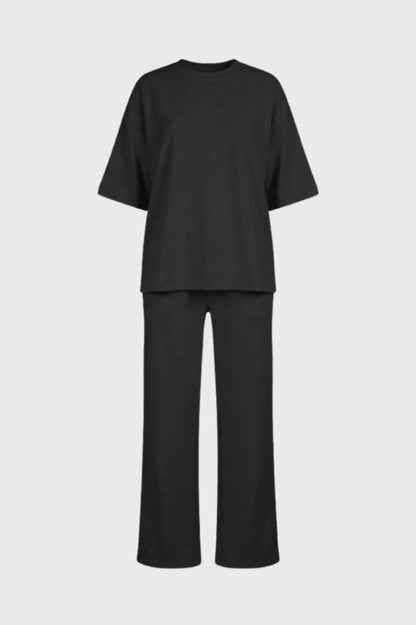 Set Dames - Oversized T-shirt met Wijde Broek | Comfortabel — Zwart
