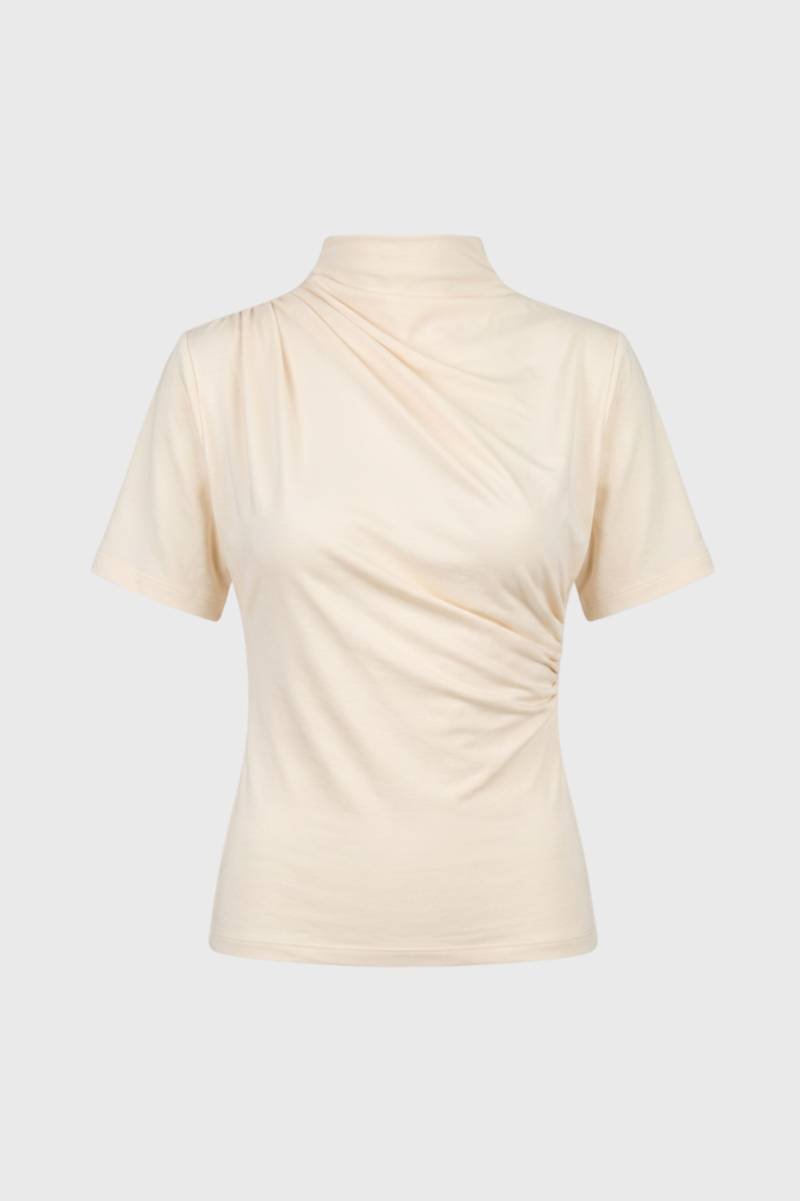 T-shirt Dames - Opstaande Kraag met Gedraaide Detail | Beige — Beige