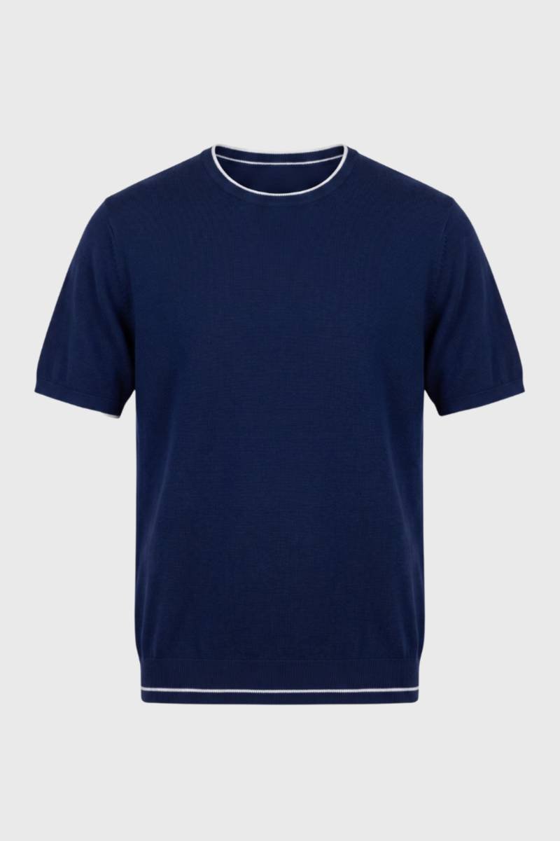 T-shirt Heren - Geribbelde Zoom met Ronde Hals | Klassiek — Navy