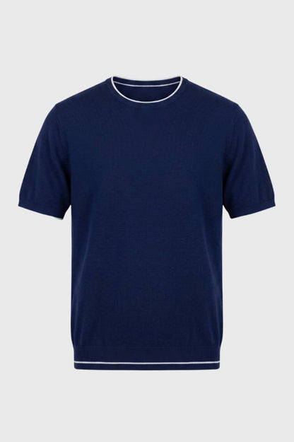 T-shirt Heren - Geribbelde Zoom met Ronde Hals | Klassiek — Navy