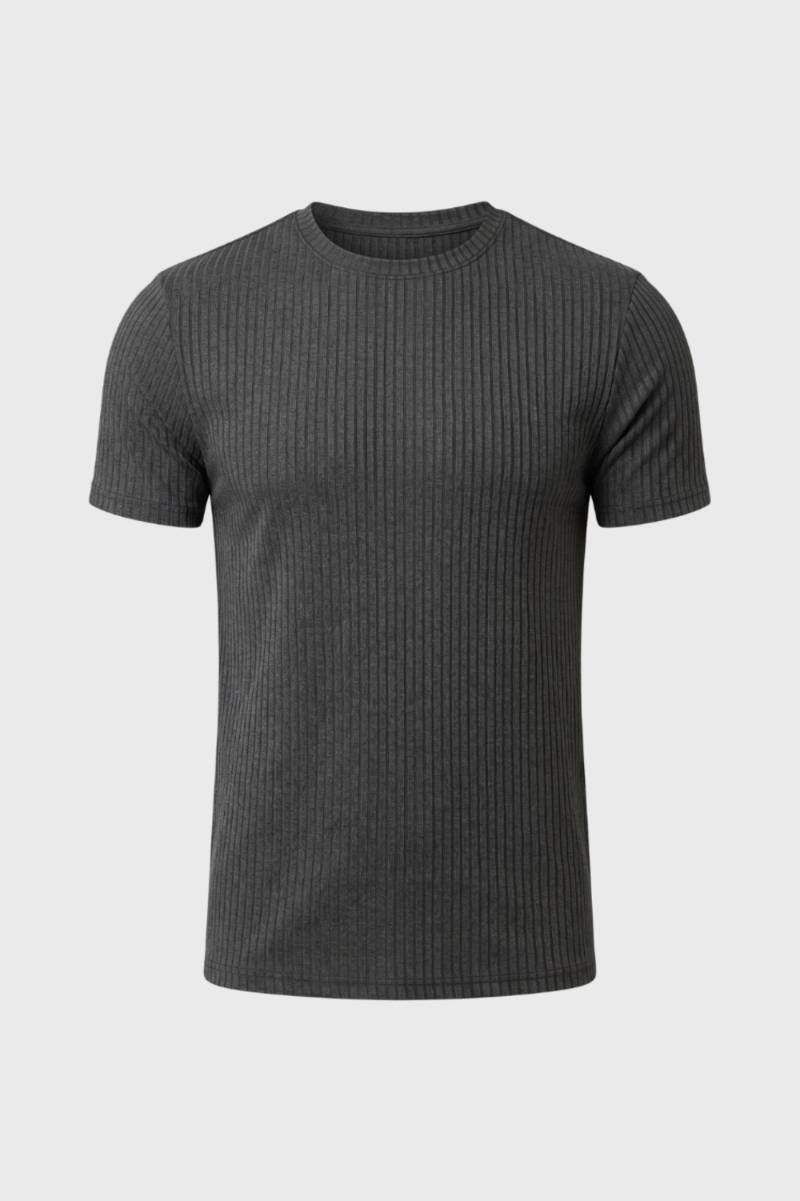 T-Shirt Heren - Geribde Slim Fit | Ronde Hals — Grijs