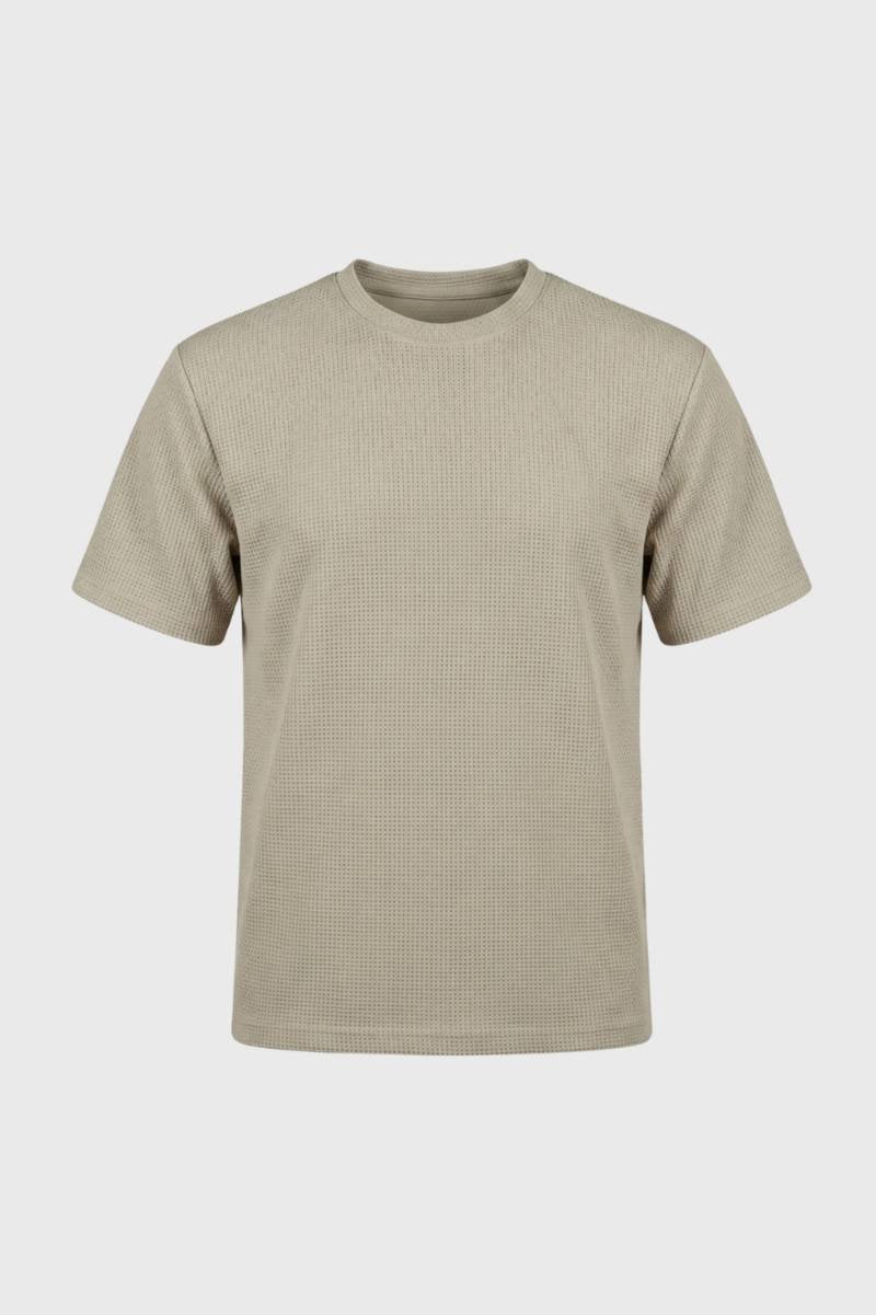 T-shirt Heren - Gestructureerd Waffle Textuur | Korte Mouwen — Beige