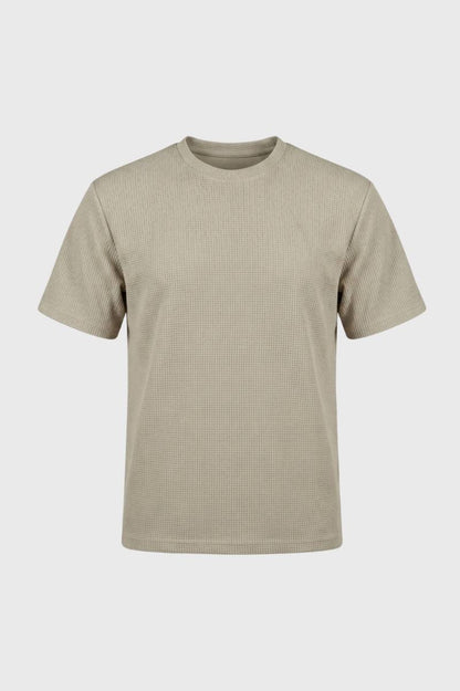 T-shirt Heren - Gestructureerd Waffle Textuur | Korte Mouwen — Beige