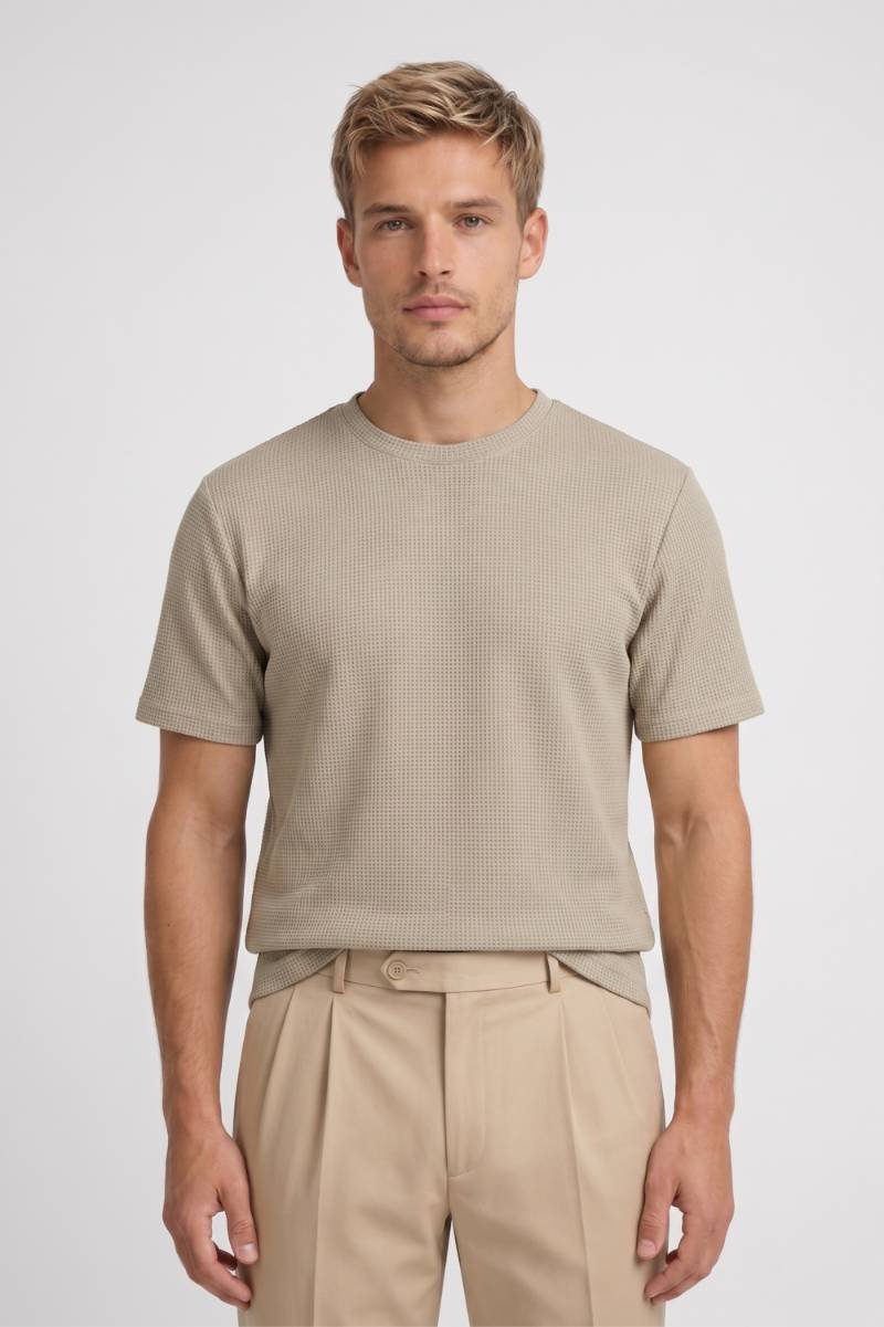 T-shirt Heren - Gestructureerd Waffle Textuur | Korte Mouwen — Beige
