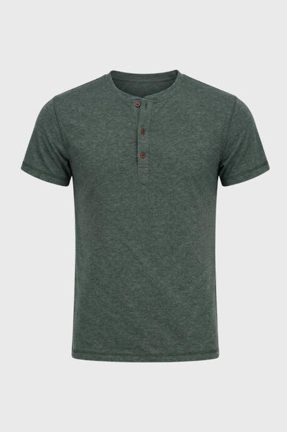 T-Shirt Heren - Henley met Knoopsluiting | Casual Stijl — Olijfgroen