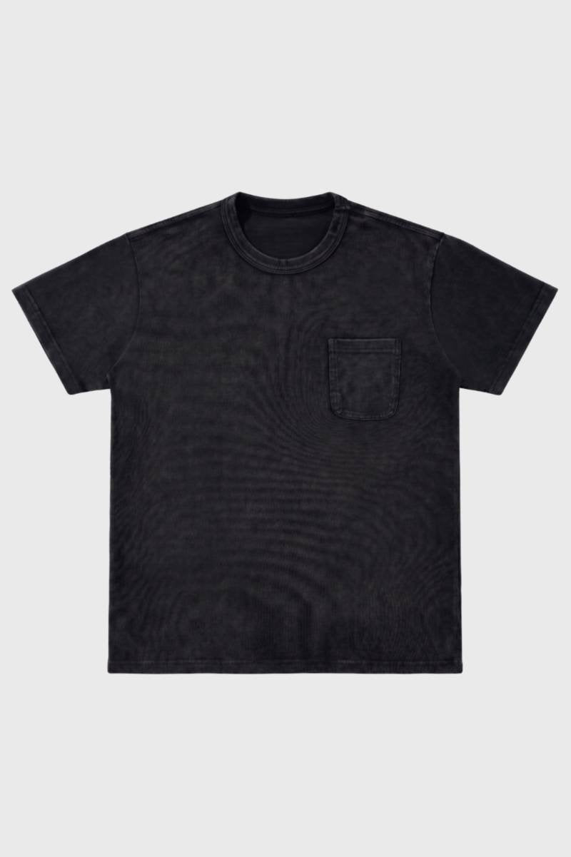 T-Shirt Heren - Vintage Washed met Borstzak | Relaxed Casual — Zwart