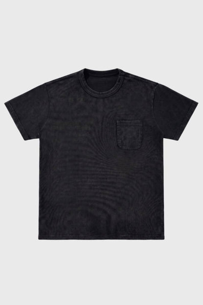 T-Shirt Heren - Vintage Washed met Borstzak | Relaxed Casual — Zwart