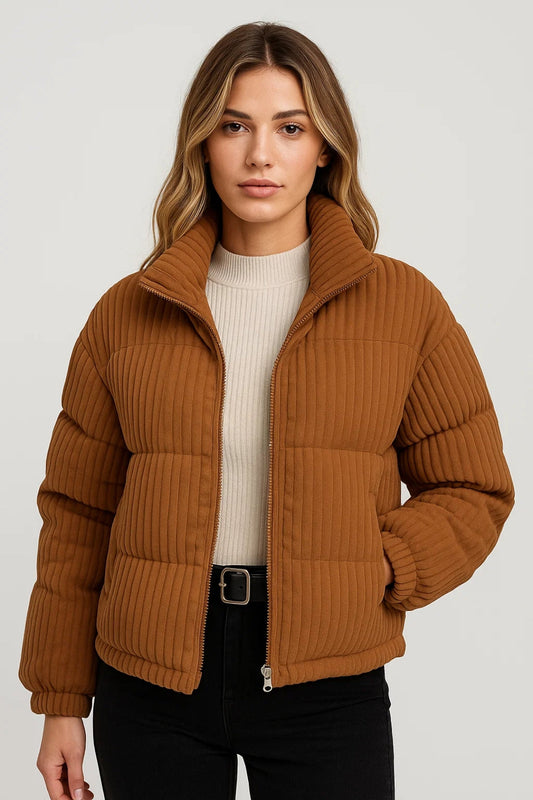 Korte Pufferjas | Damesjack met Ribstructuur | Warm en Trendy
