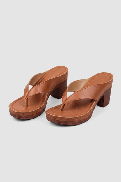Teenslippers Dames - Platform Hak | Elegant — Cognac