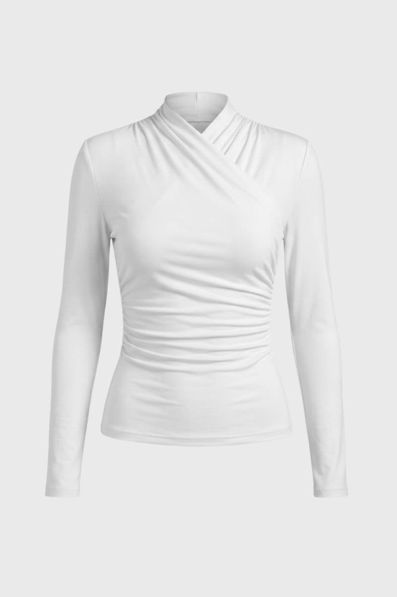 Top Dames - Gekruiste Halslijn met Lange Mouw | Elegant — Wit