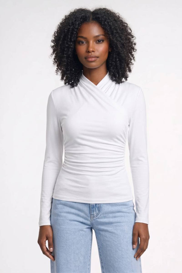 Top Dames - Gekruiste Halslijn met Lange Mouw | Elegant