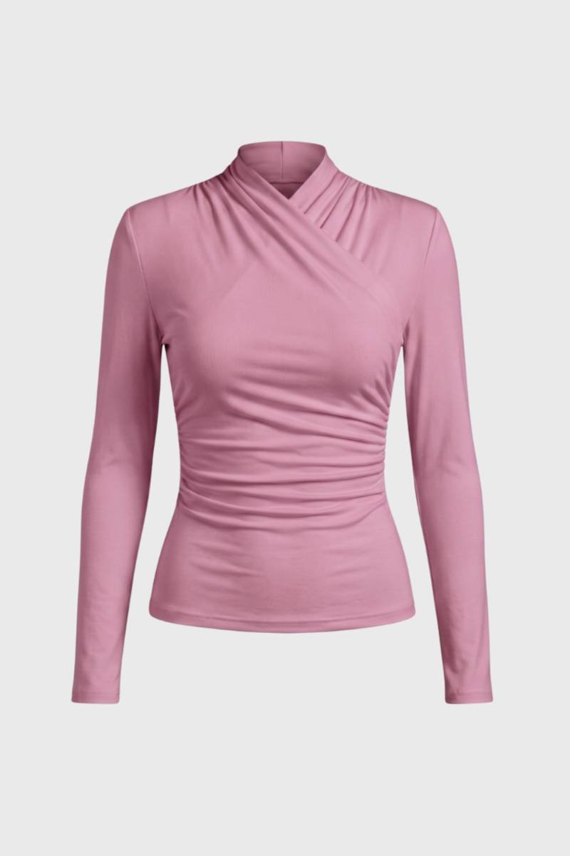 Top Dames - Gekruiste Halslijn met Lange Mouw | Elegant — Roze