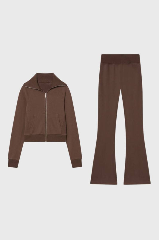 Trainingspak Dames - Cropped Jas met Flared Broek | Comfort — Bruin