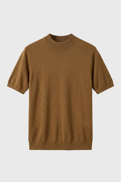 Trui Heren - Korte Mouwen Mock Neck | Klassiek — Camel
