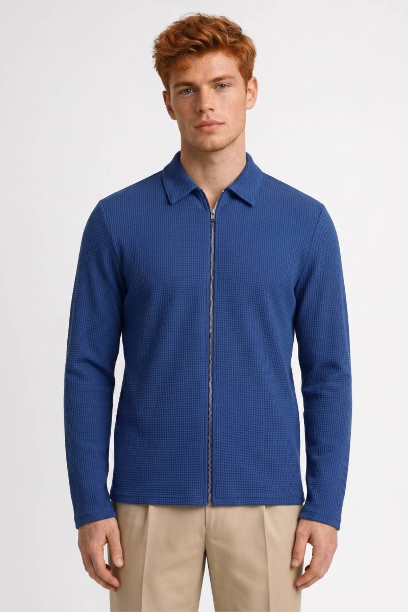 Vest Heren - Ritssluiting | Gestructureerd — Blauw