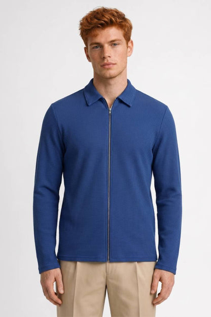 Vest Heren - Ritssluiting | Gestructureerd — Blauw