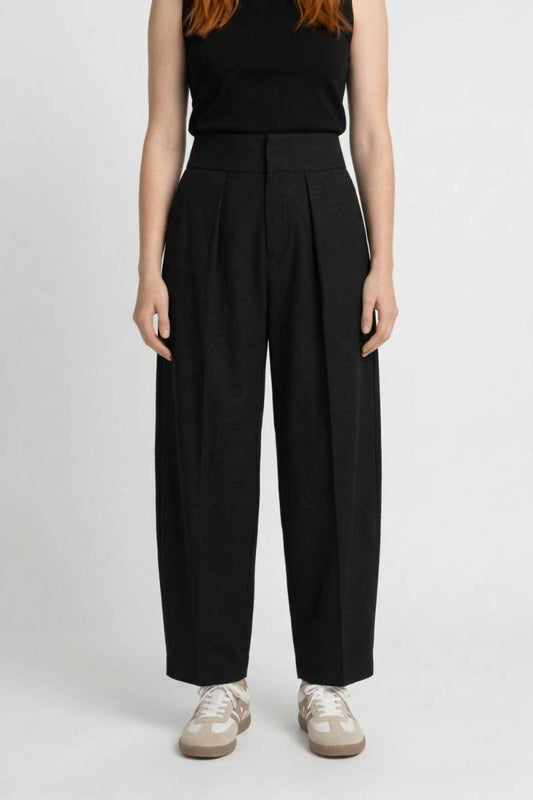 Wijde Broek Dames - Elegant Plissé met Hoge Taille | Chique — Zwart
