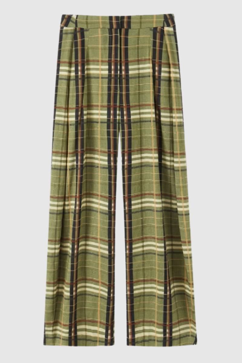 Wijde Broek Dames - Geruite Print met Rechte Pijpen | Retro — Geruit Groen