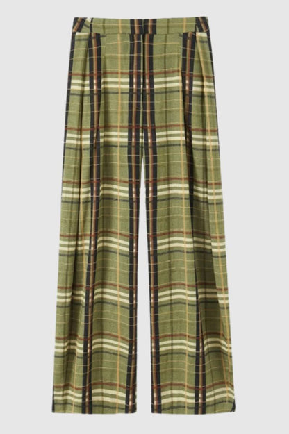 Wijde Broek Dames - Geruite Print met Rechte Pijpen | Retro — Geruit Groen