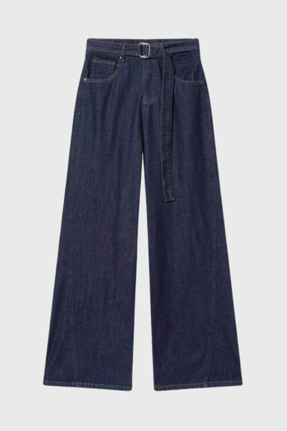 Wijde Broek Dames - Hoge Taille met Ceintuur | Comfortabel — Donkerblauw