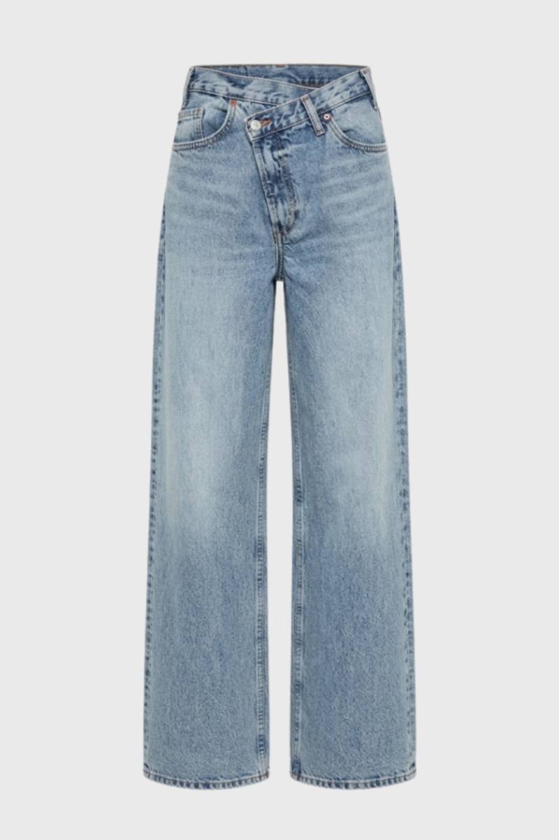 Wijde Broek Dames - Hoge Taille met Diagonale Gesp | Casual — Lichtblauw