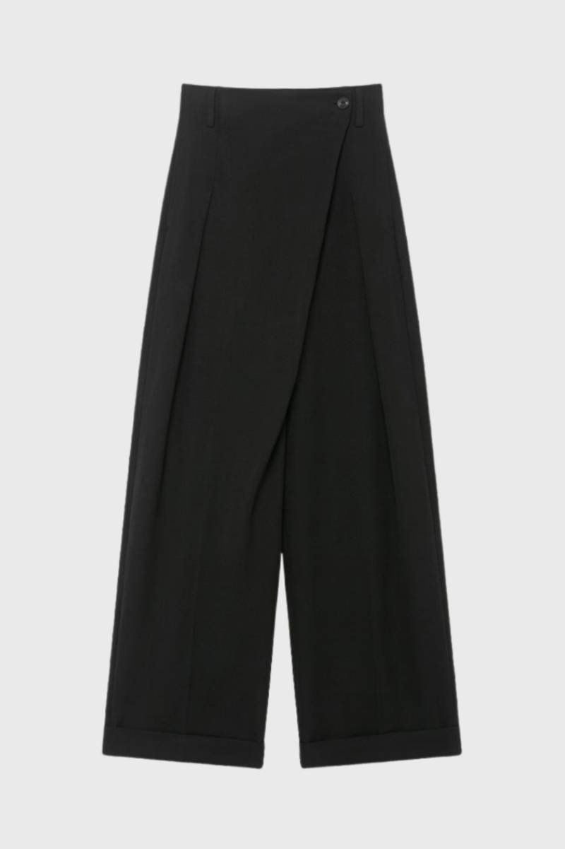 Wijde Broek Dames - Hoge Taille met Overlapping | Elegant — Zwart