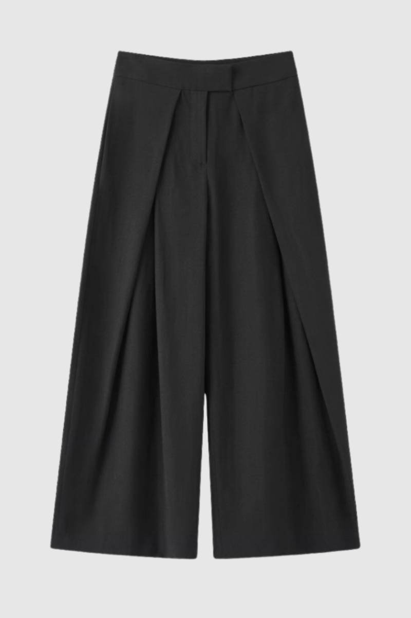 Wijde Broek Dames - Palazzo met Ceintuur | Elegante Hoge Taille — Zwart