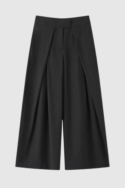 Wijde Broek Dames - Palazzo met Ceintuur | Elegante Hoge Taille — Zwart